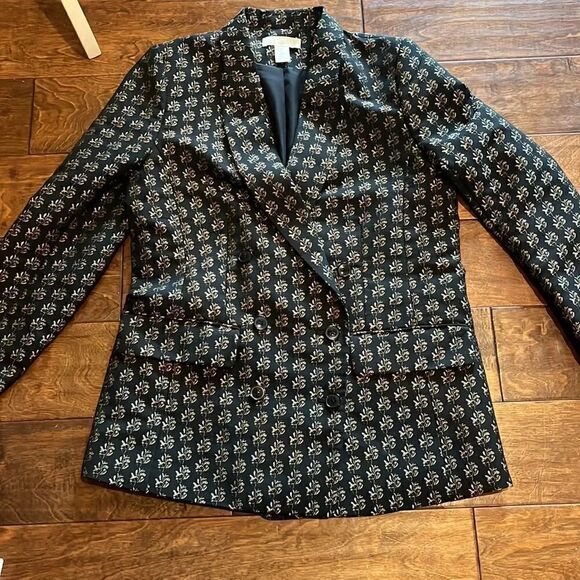 H&M Black/Gold/Silver Embroidered Jacquard Blazer, 8! - Picture 1 of 11